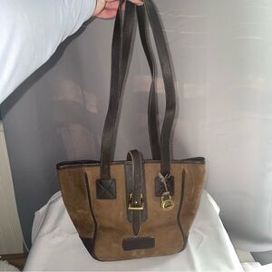 Vintage Dooney & Bourke Bucket Shoulder Hobo Tote Handbag Purse BROWN Suede